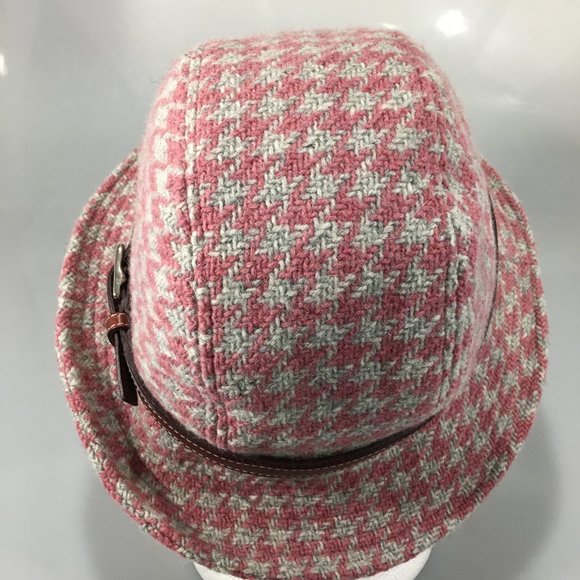 Coach S Pink Gray Houndstooth Wool Bucket Hat - Picture 4 of 6